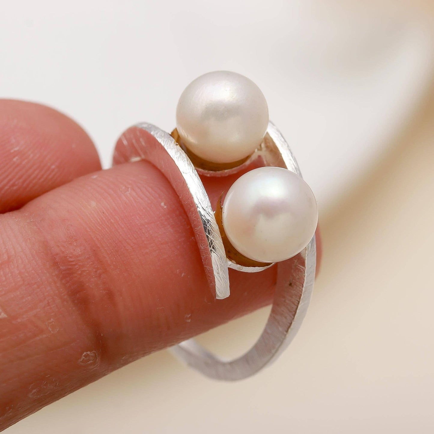 925 Silver Pearl Wrap Open Ring Size 7