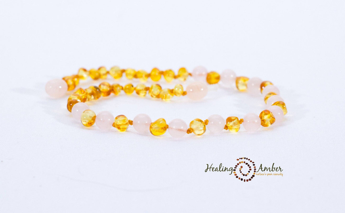 Baltic Amber & Rose Quartz Necklace - Gold Circle 11"