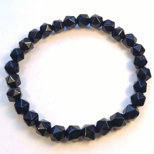Black Tourmaline Icosahedron Beaded Bracelet Wrist Mala 7mm