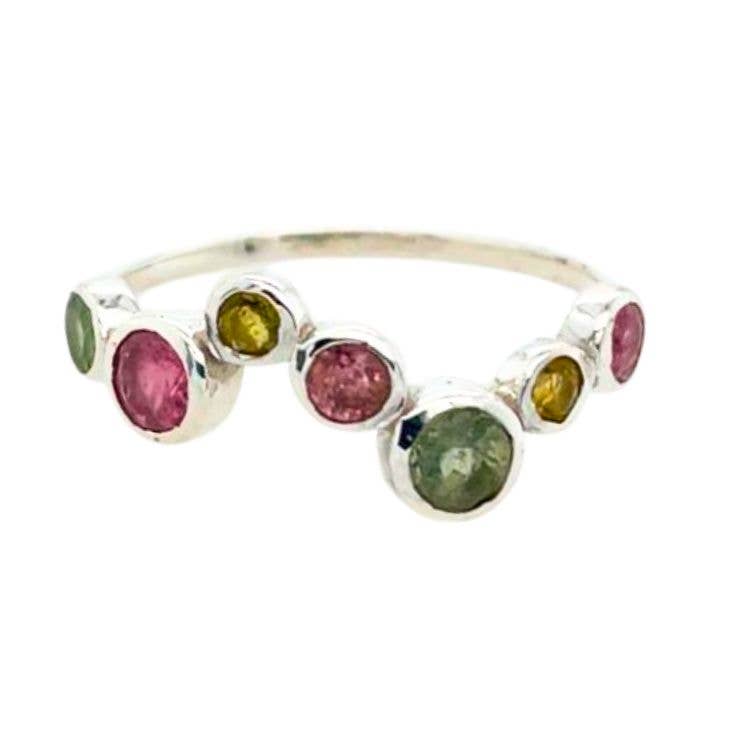 Multi Tourmaline Dancing Ring - Sterling Silver Size 6