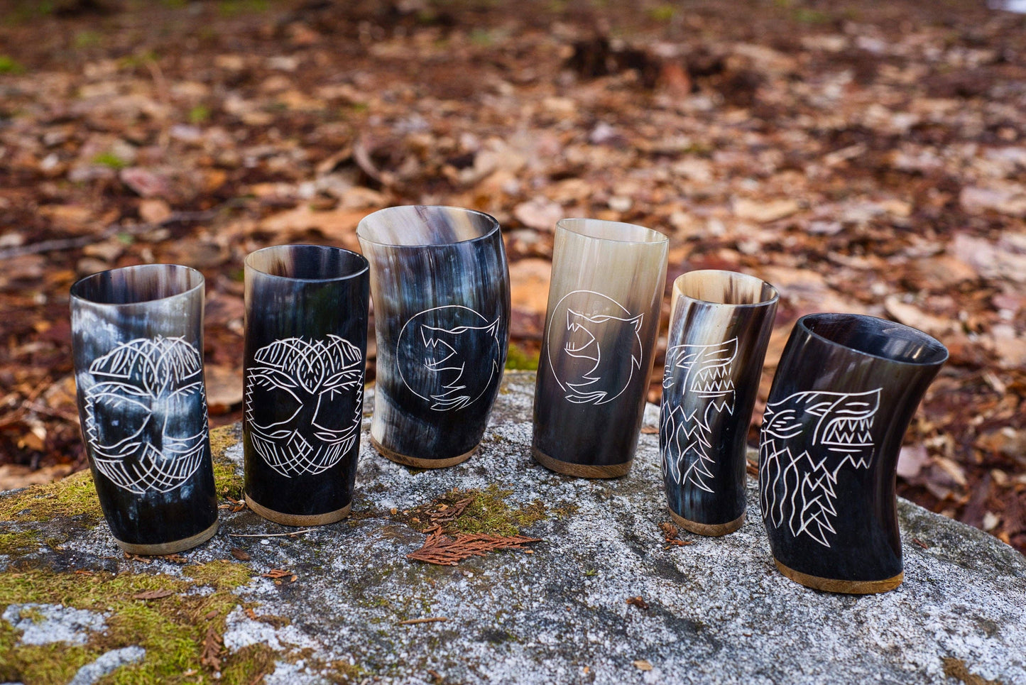 Hand Carved Drinking Horn Mead Cups
