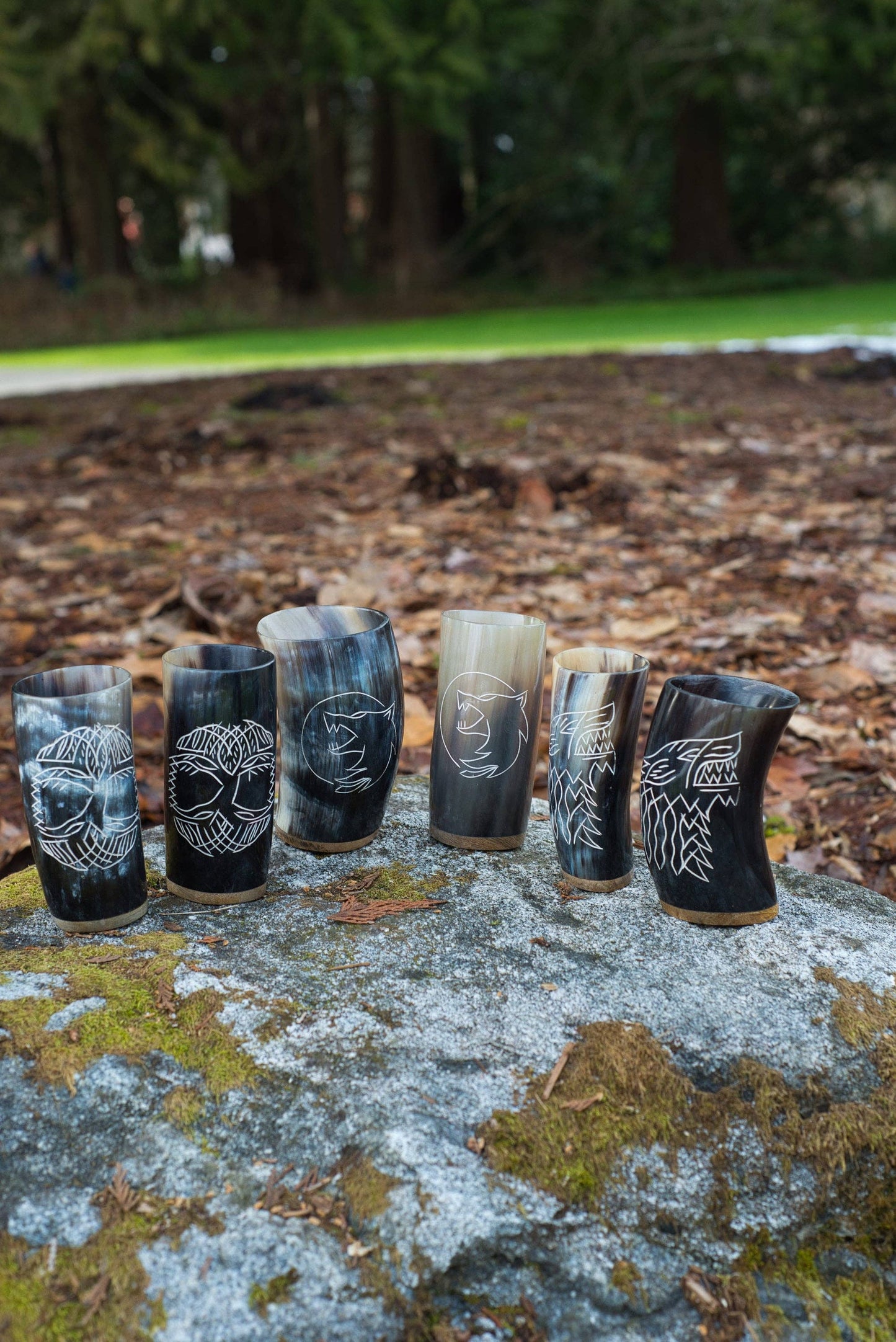 Hand Carved Drinking Horn Mead Cups