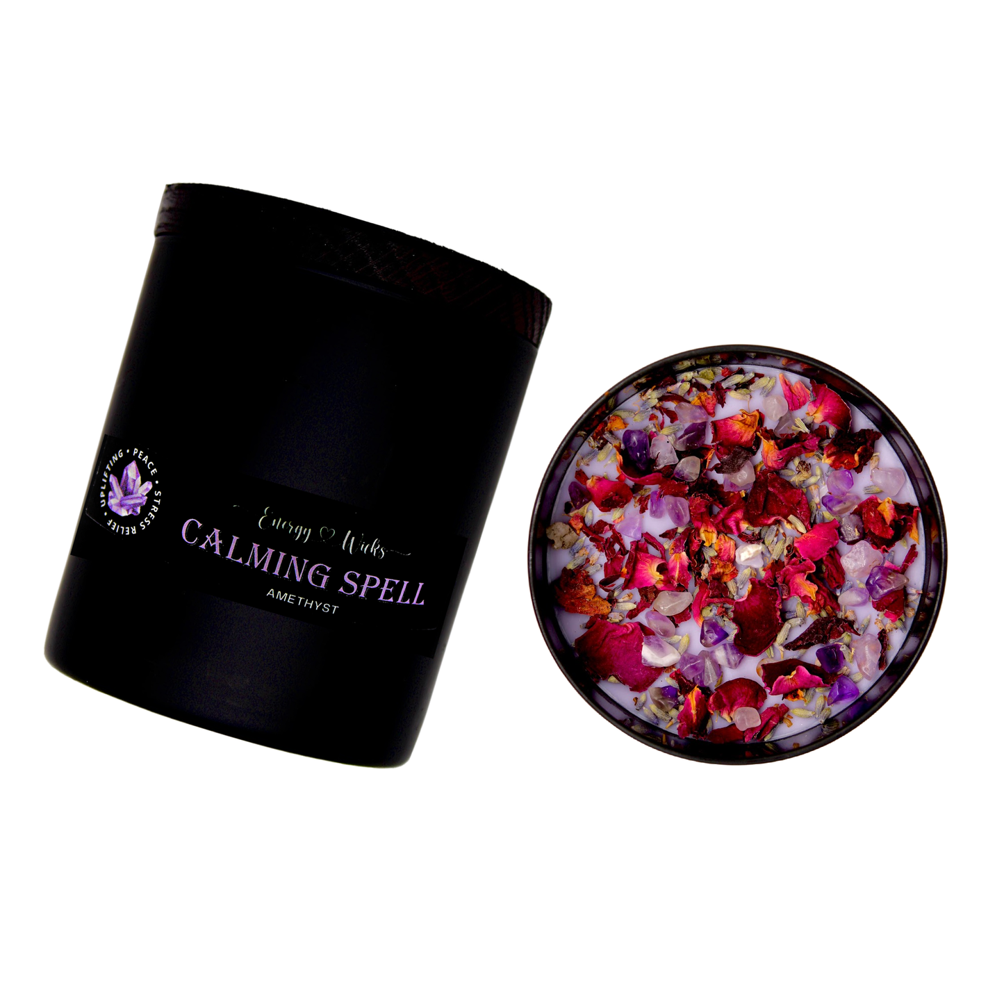 Calming Spell Crystal Candle 6oz - Amethyst, Lavender & White Tea Soy Candle