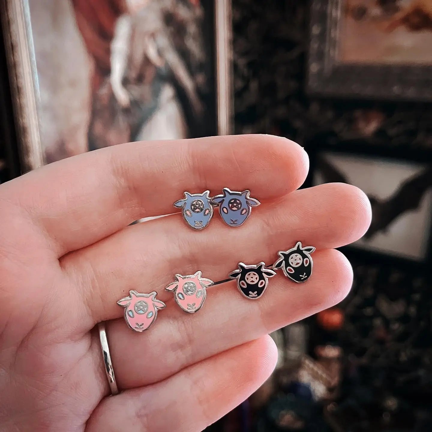 Baby Baphomet Earring Studs- Black