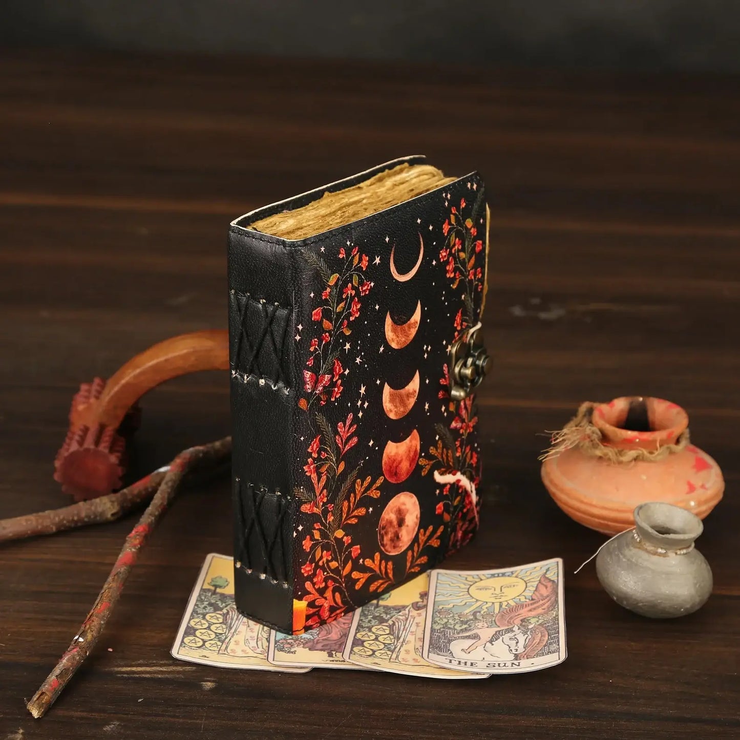 Vintage Leather Journal Notebook Diary with Moon Print