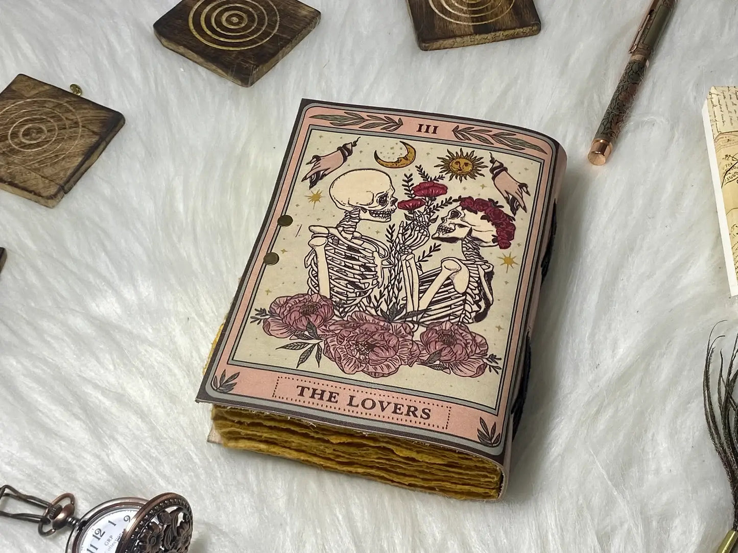 Vintage Leather Journal Notebook with The Lover Print