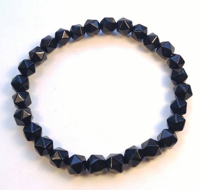 Black Tourmaline Icosahedron Gemstone Bracelet – 7-8mm Wrist Mala | Protection & Grounding | Namu Baru