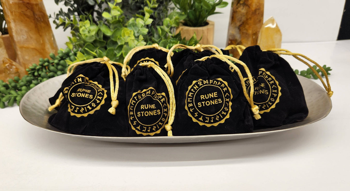 Rainbow Moonstone Gemstone Rune Set with Velvet Pouch