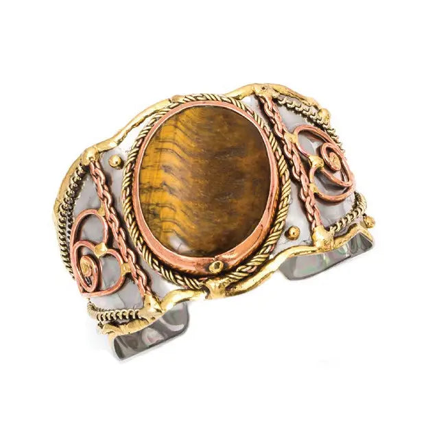 Mixed Metal and Tiger Eye Stone Bracelet