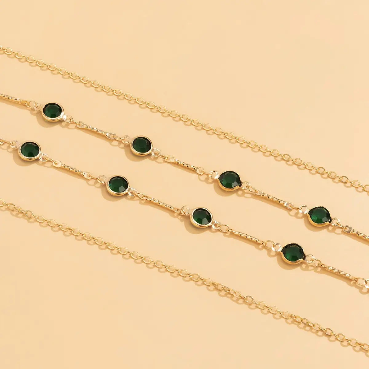 Green Crystal Beaded Waist Belly Chain in Solid Copper