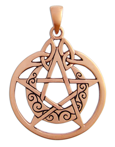 Copper Crescent Moon Pentacle Pendant