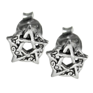 Sterling Crescent Moon Pentacle Stud Earrings