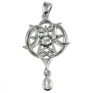 Small Heart Pentacle Pendant with Rainbow Moonstone