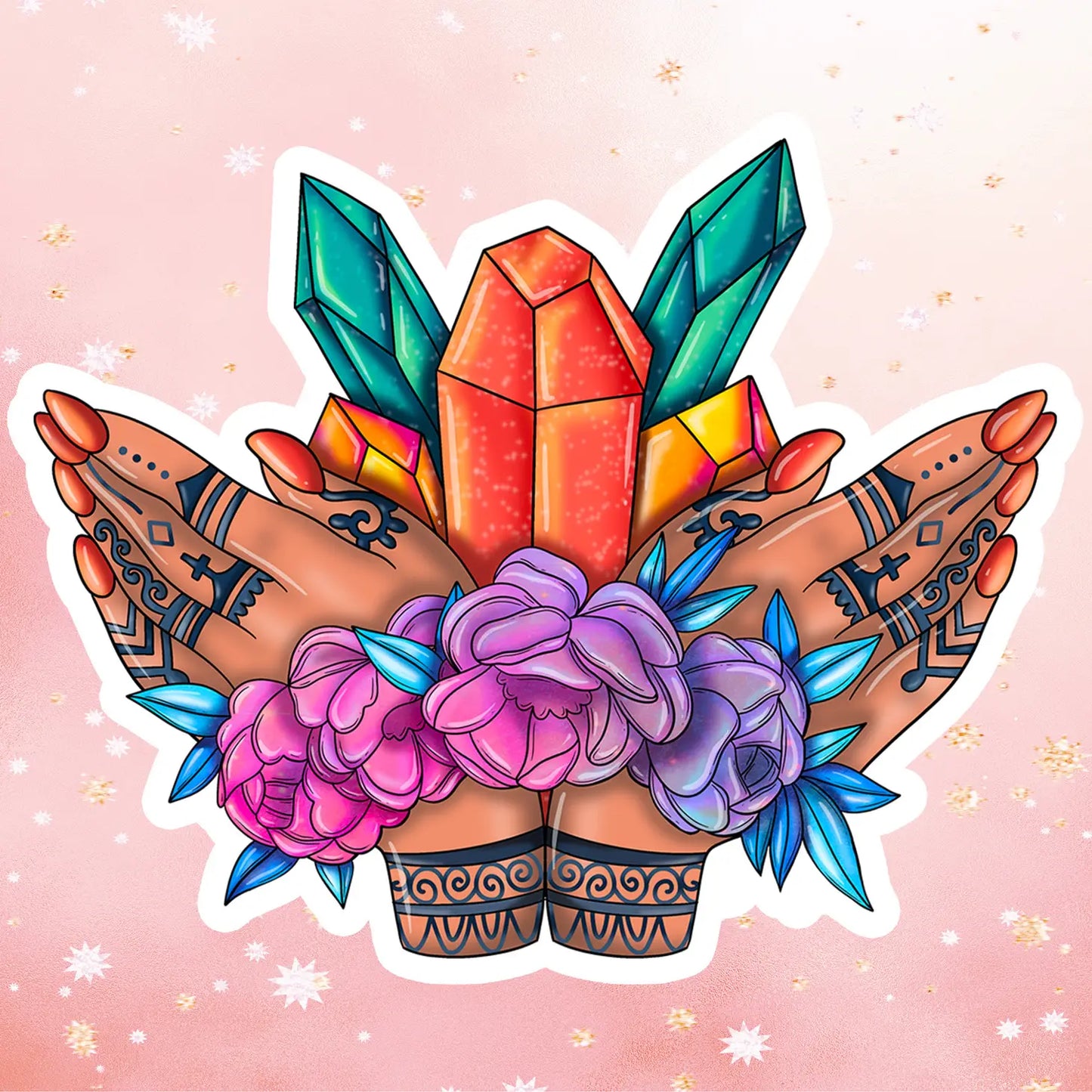 Boho Hands Crystals Sticker Metaphysical Intention