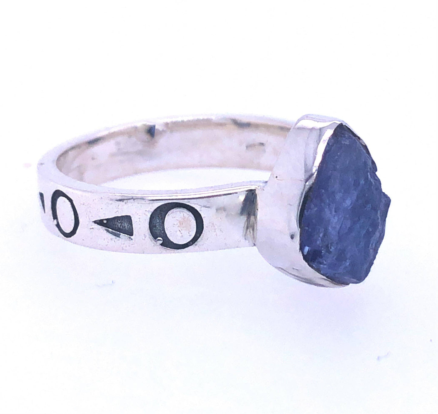 Tanzanite Transcendence Ring - Rough Gemstone Moon Phases Sterling Silver Size 9