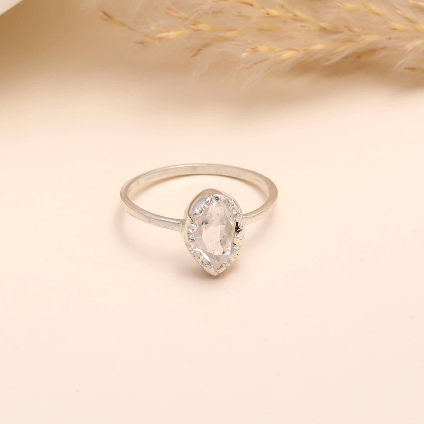925 Sterling Silver Raw Herkimer Diamond Ring Size 8