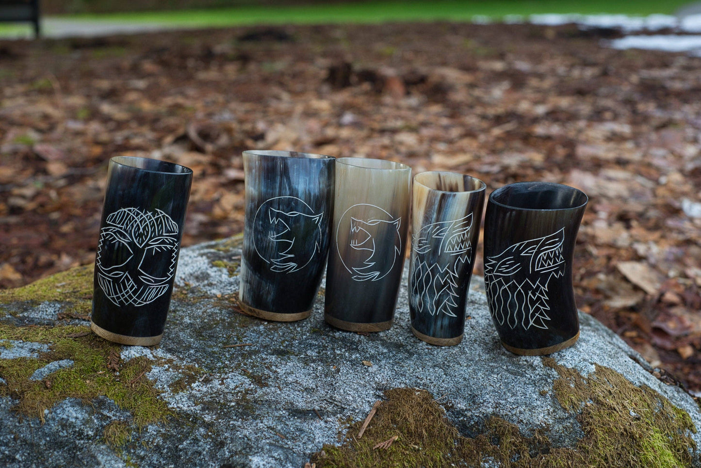 Hand Carved Drinking Horn Mead Cups