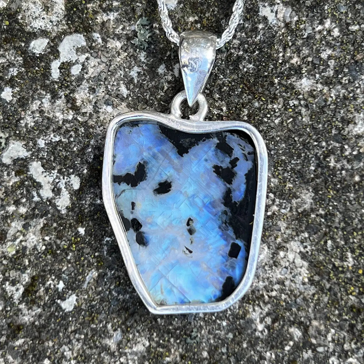 Tourmaline in Moonstone Pendant Sterling Silver