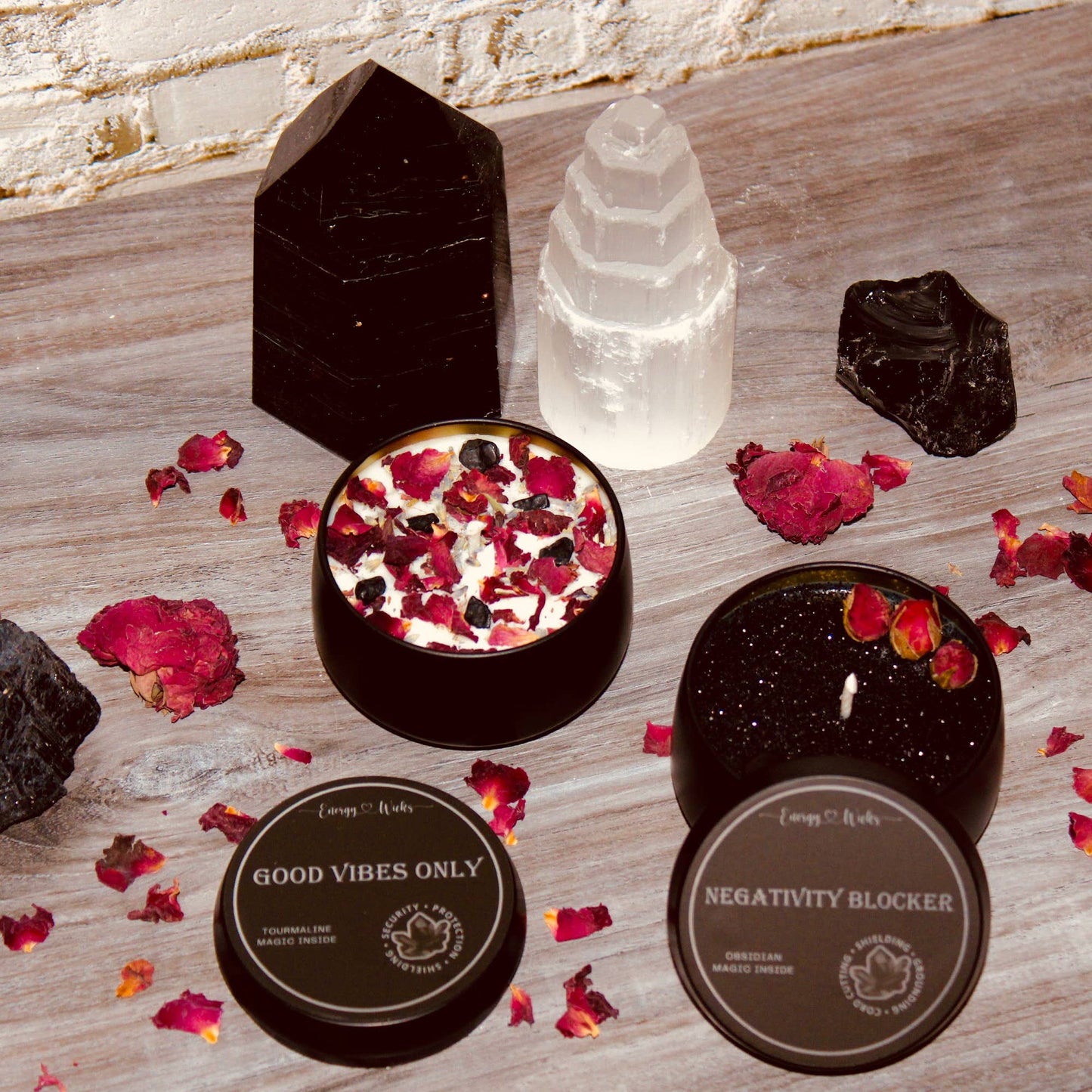 Negativity Blocker Crystal Candle 8oz - Obsidian & Blackberry Sage Soy Candle