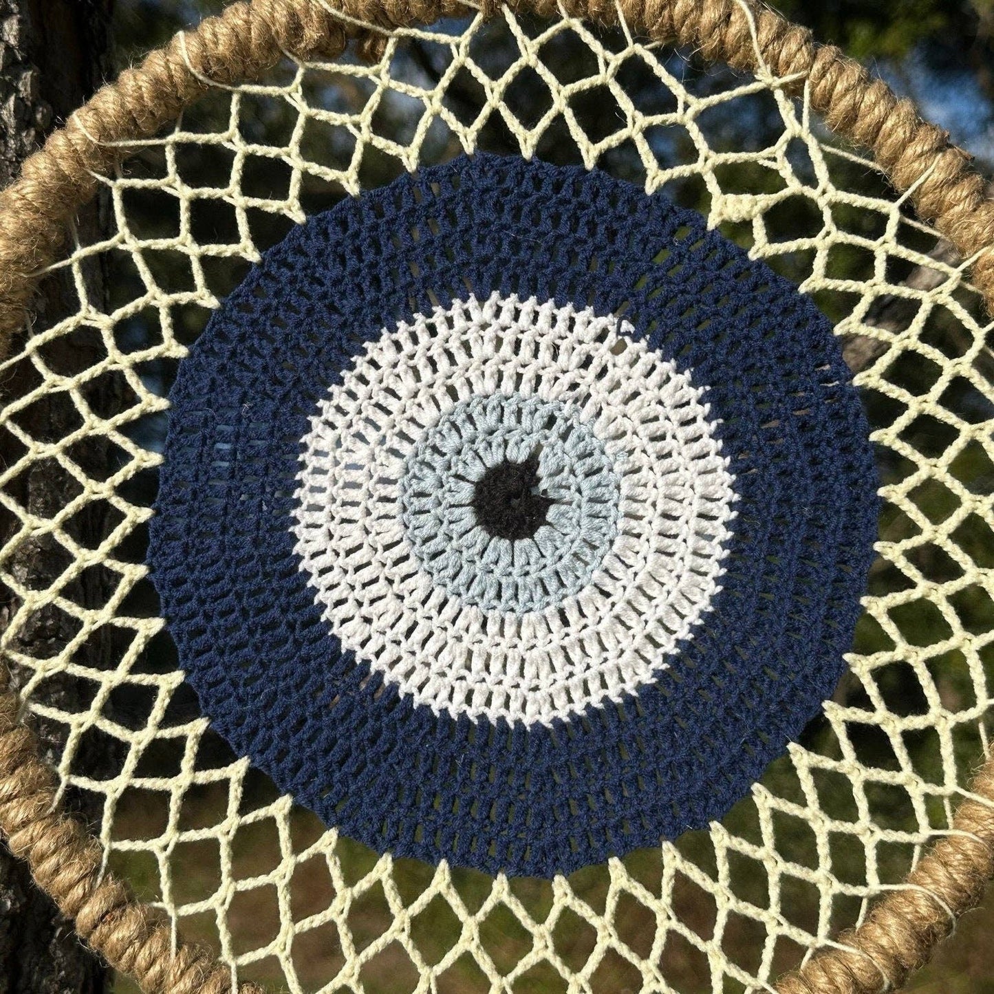 Evil Eye Wall Hanging, House Protection, Home Decor 12" Handmade Evil Eye Nazar Boncuk Mal De Ojo Macrame Dreamcatcher