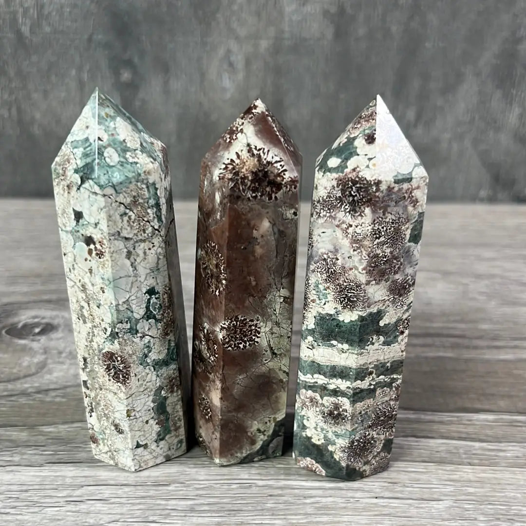 Green Flower Agate 3" Obelisk