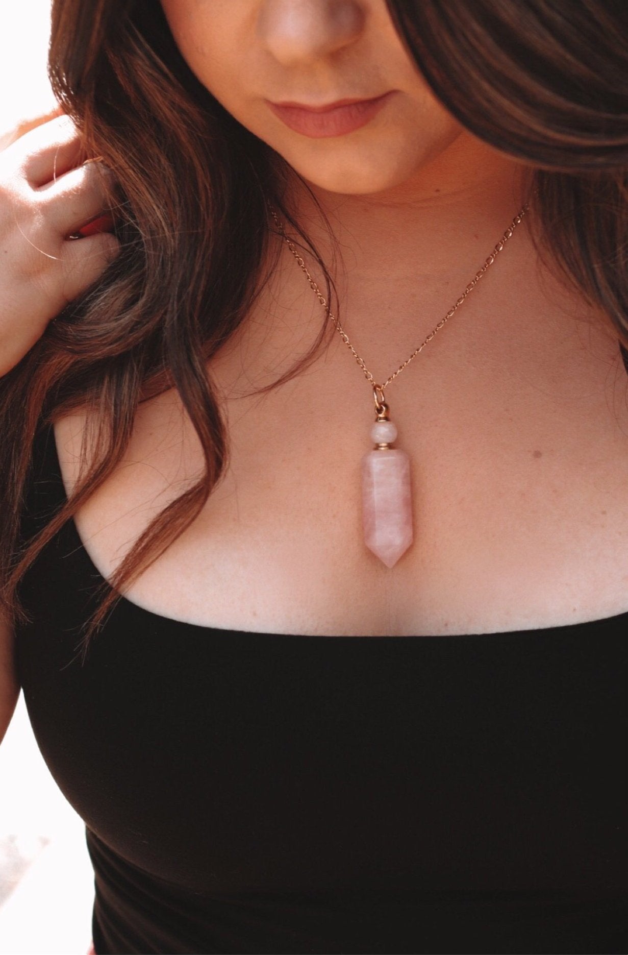 Potion bottle necklace | rose quartz by Terra Luna Sol