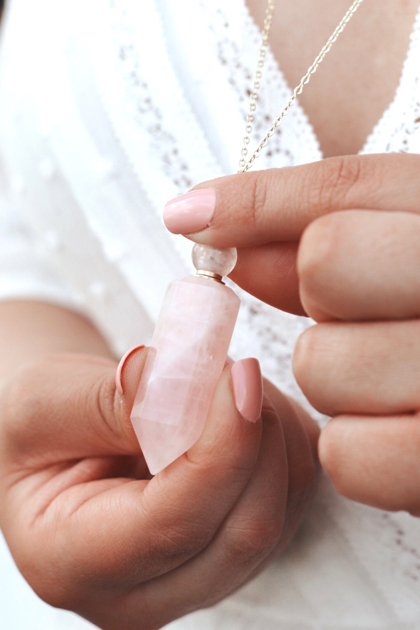 Potion bottle necklace | rose quartz by Terra Luna Sol