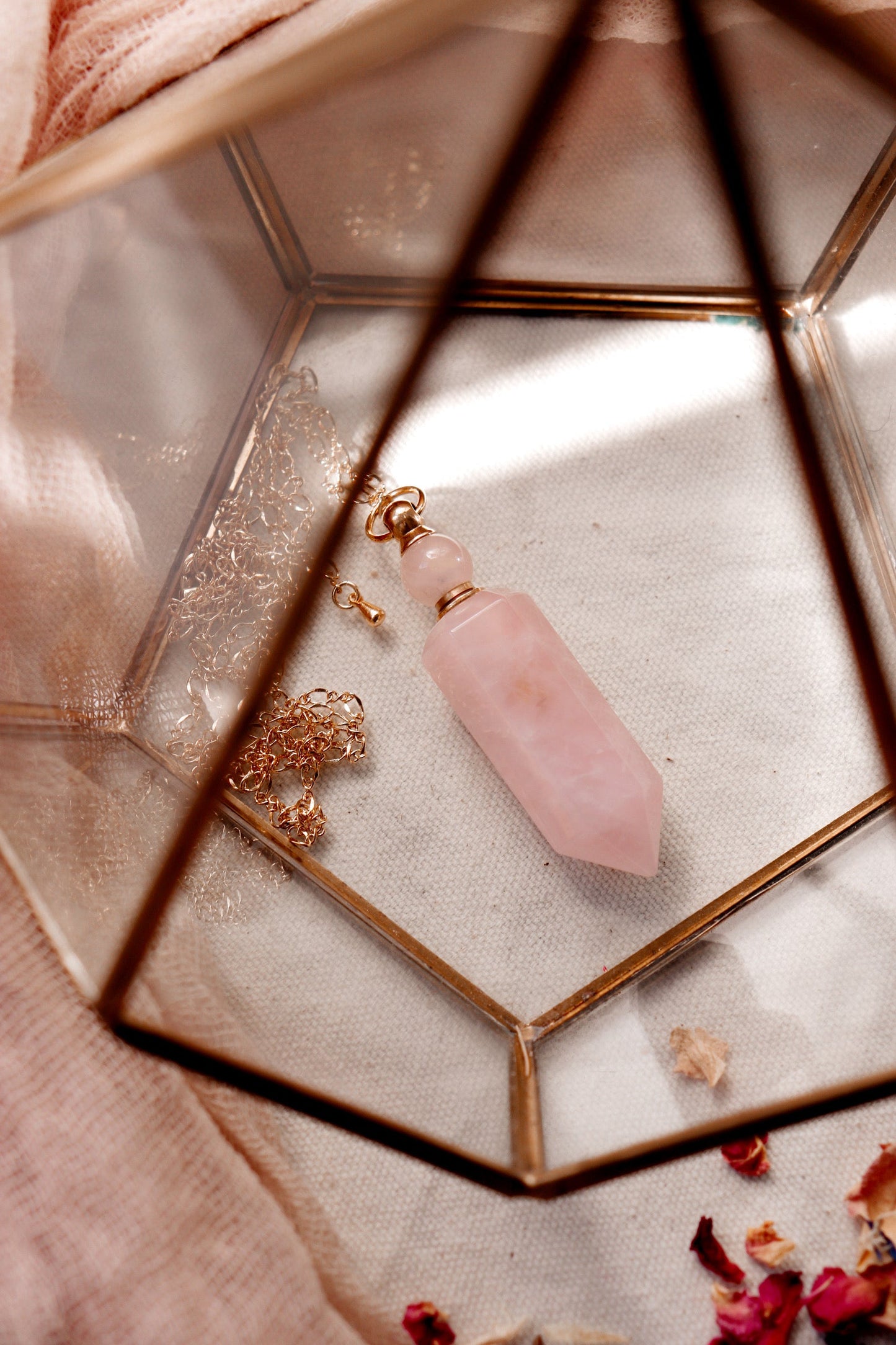 Potion bottle necklace | rose quartz by Terra Luna Sol