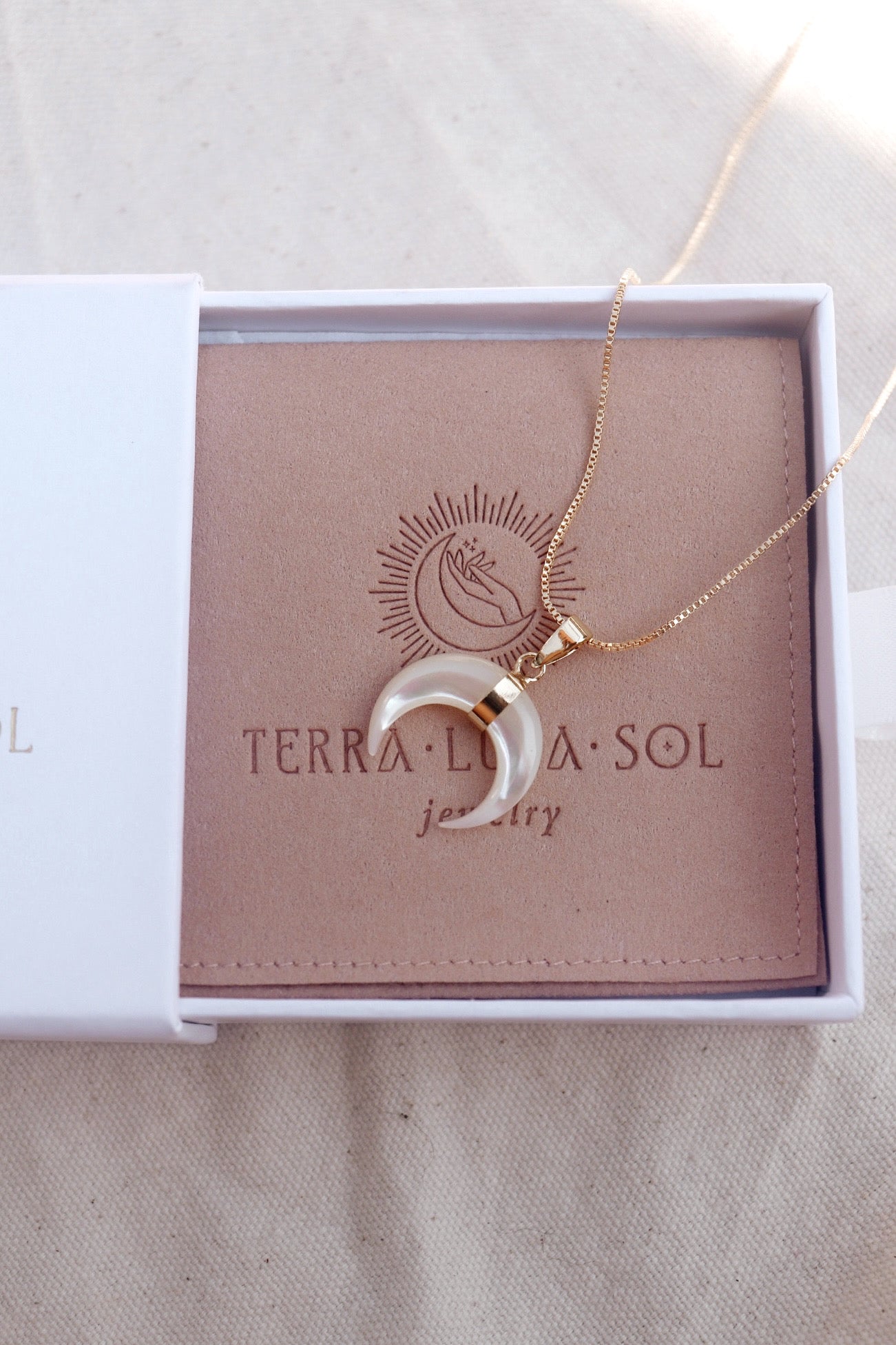 Mother of pearl crescent necklace by Terra Luna Sol