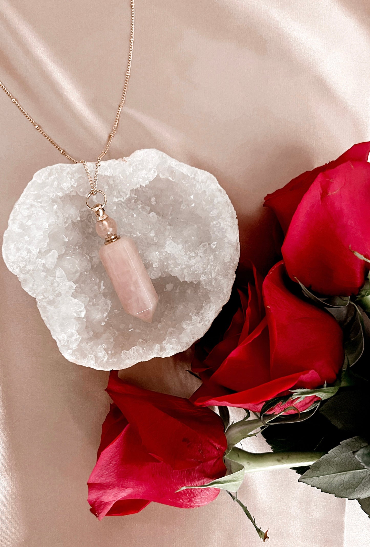 Potion bottle necklace | rose quartz by Terra Luna Sol