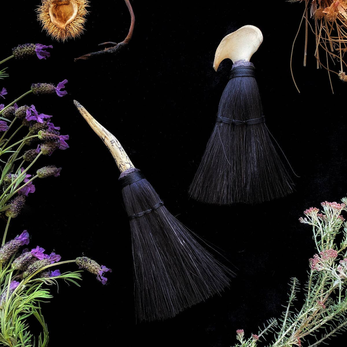 Hag's Altar Broom | Naturally Shed Deer Antler Handle | Handmade at Queen Meb