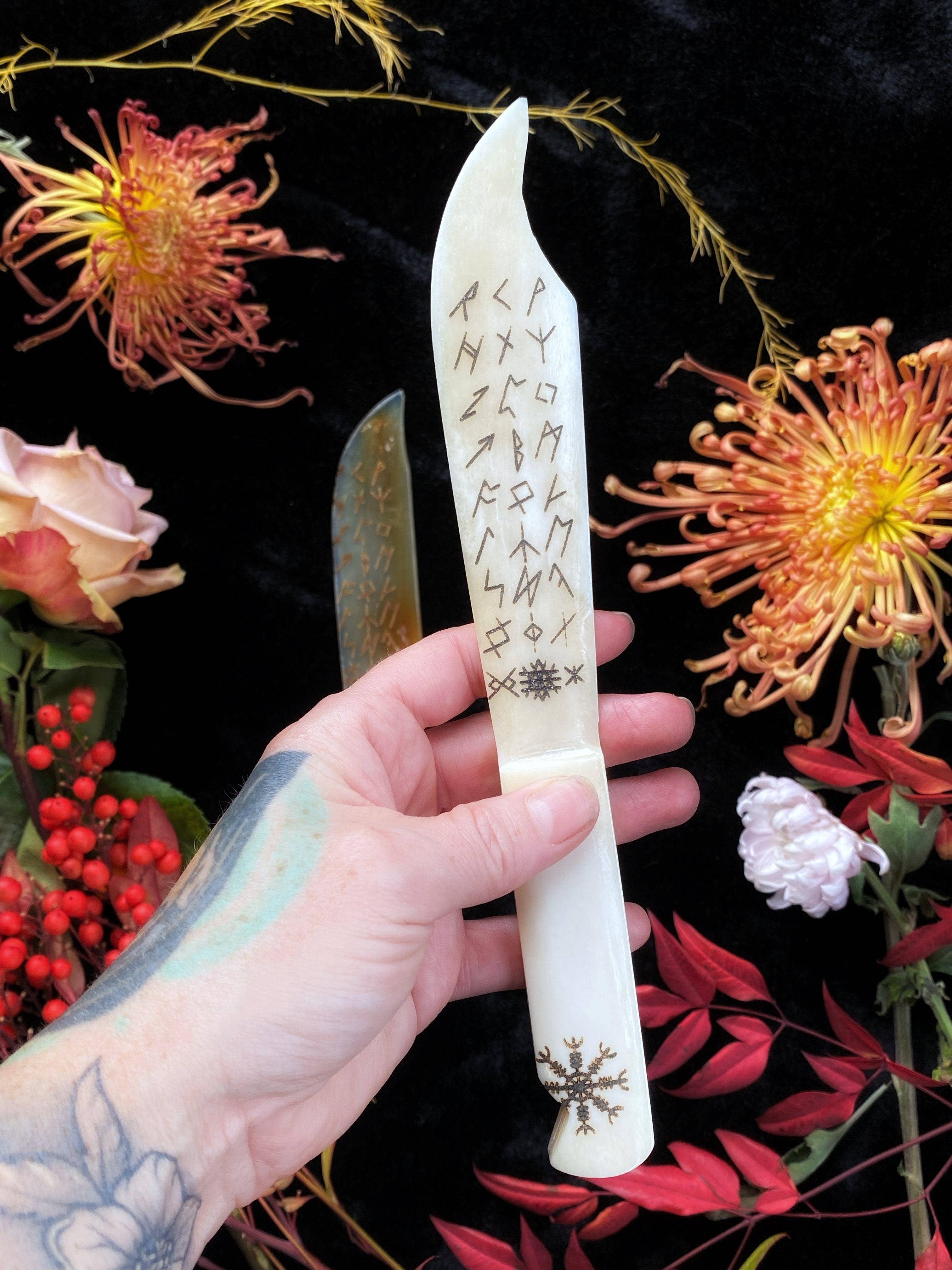 Hand-Etched Horn & Bone Athame | Ritual Knife | Custom Designs Available
