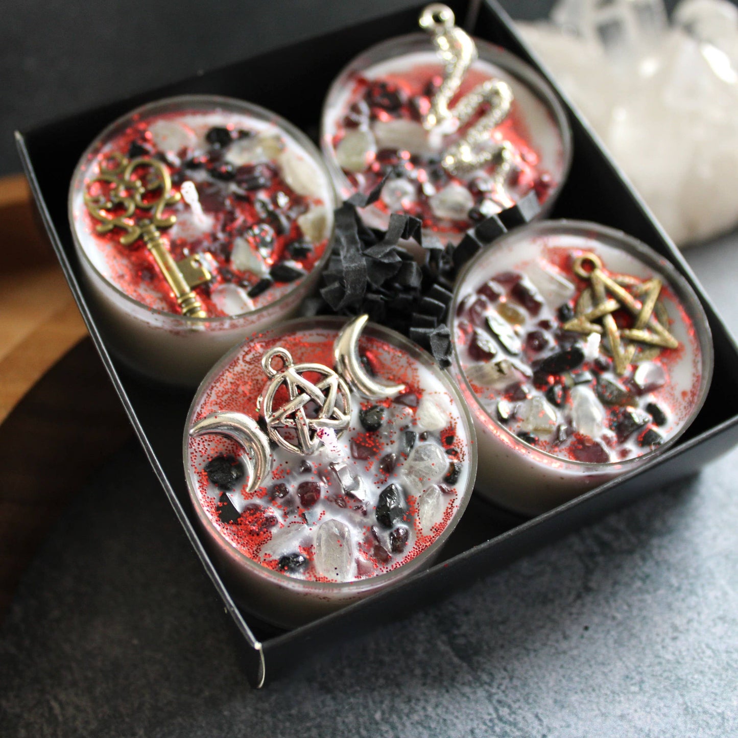 Hecate Tealight Crystal Candles, Ritual Candles