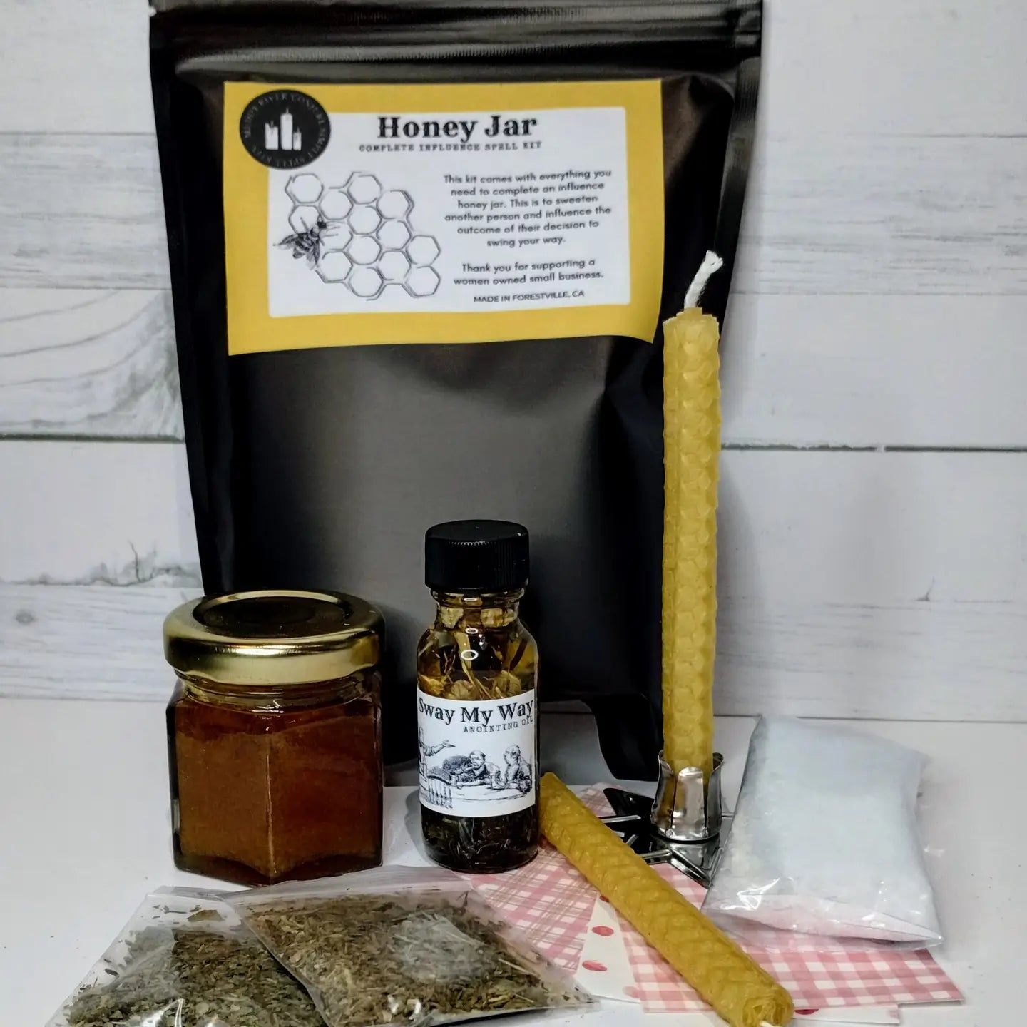 Honey Jar Spell Kit, Influence Ritual with Beeswax Candles