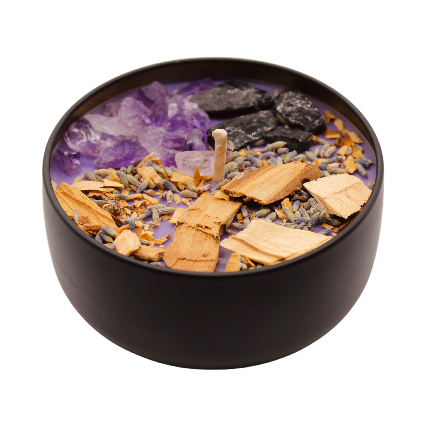Energy Cleansing Crystal Candle 4oz - Amethyst, Black Tourmaline & Palo Santo