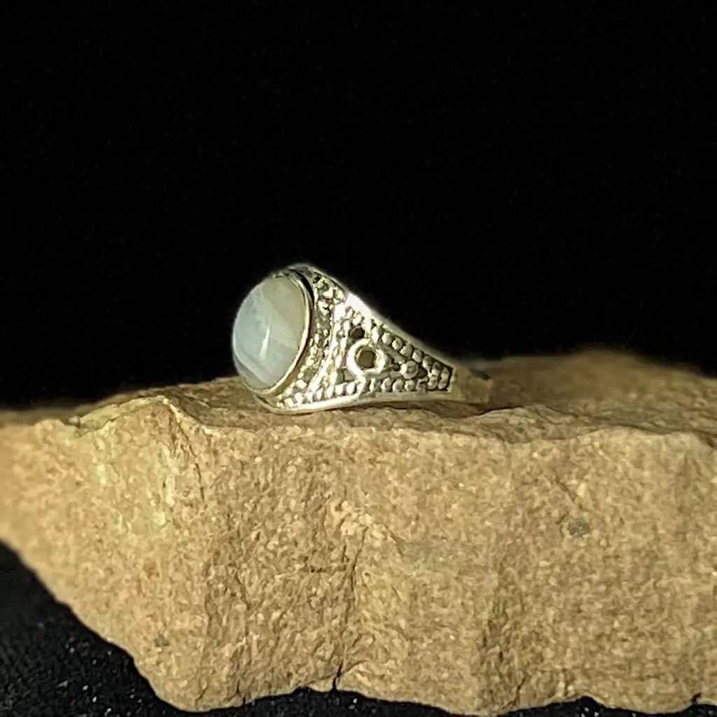 Blue Lace Agate Class Ring | Size 9 | Throat Chakra Crystal Jewelry