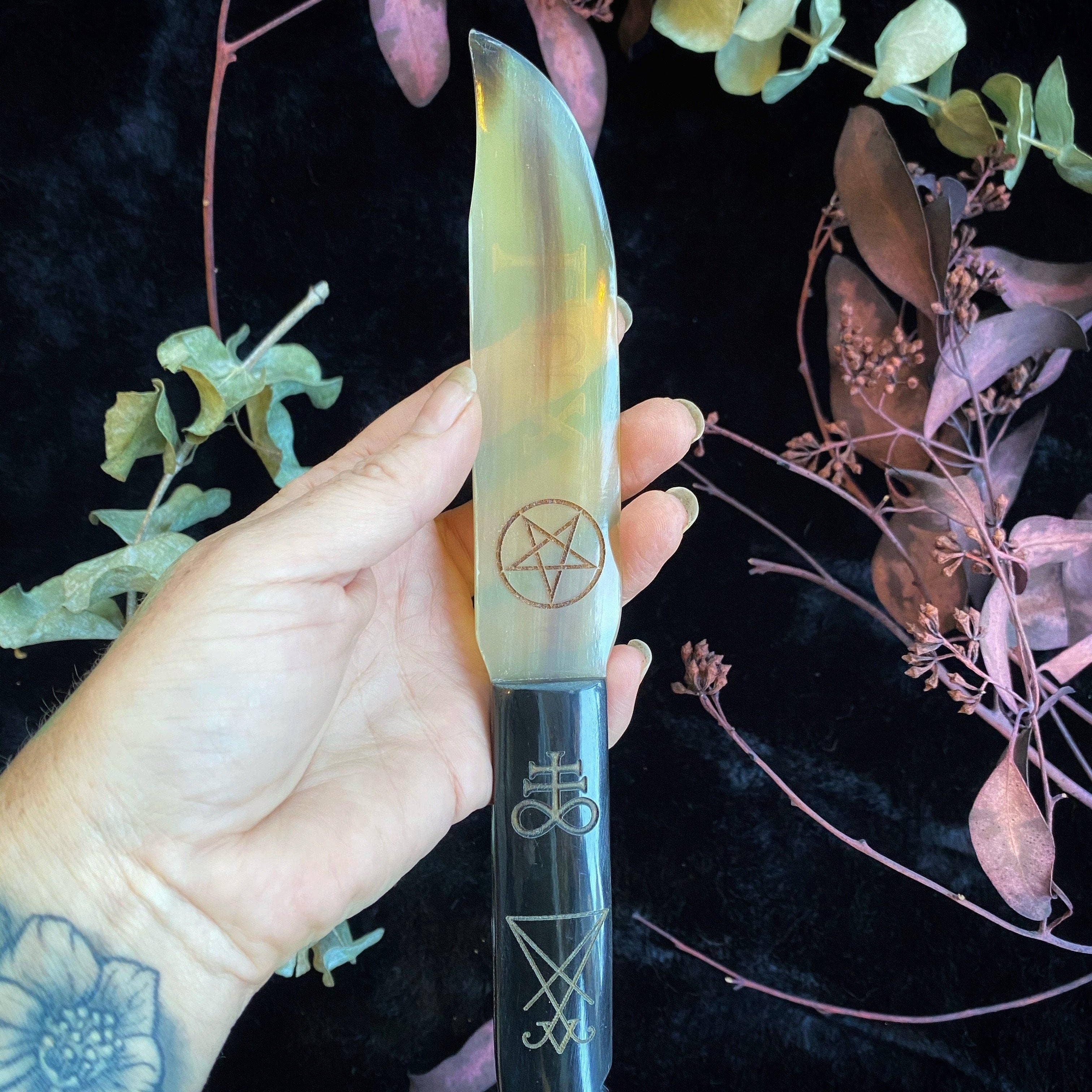 Hand-Etched Horn & Bone Athame | Ritual Knife | Custom Designs Available