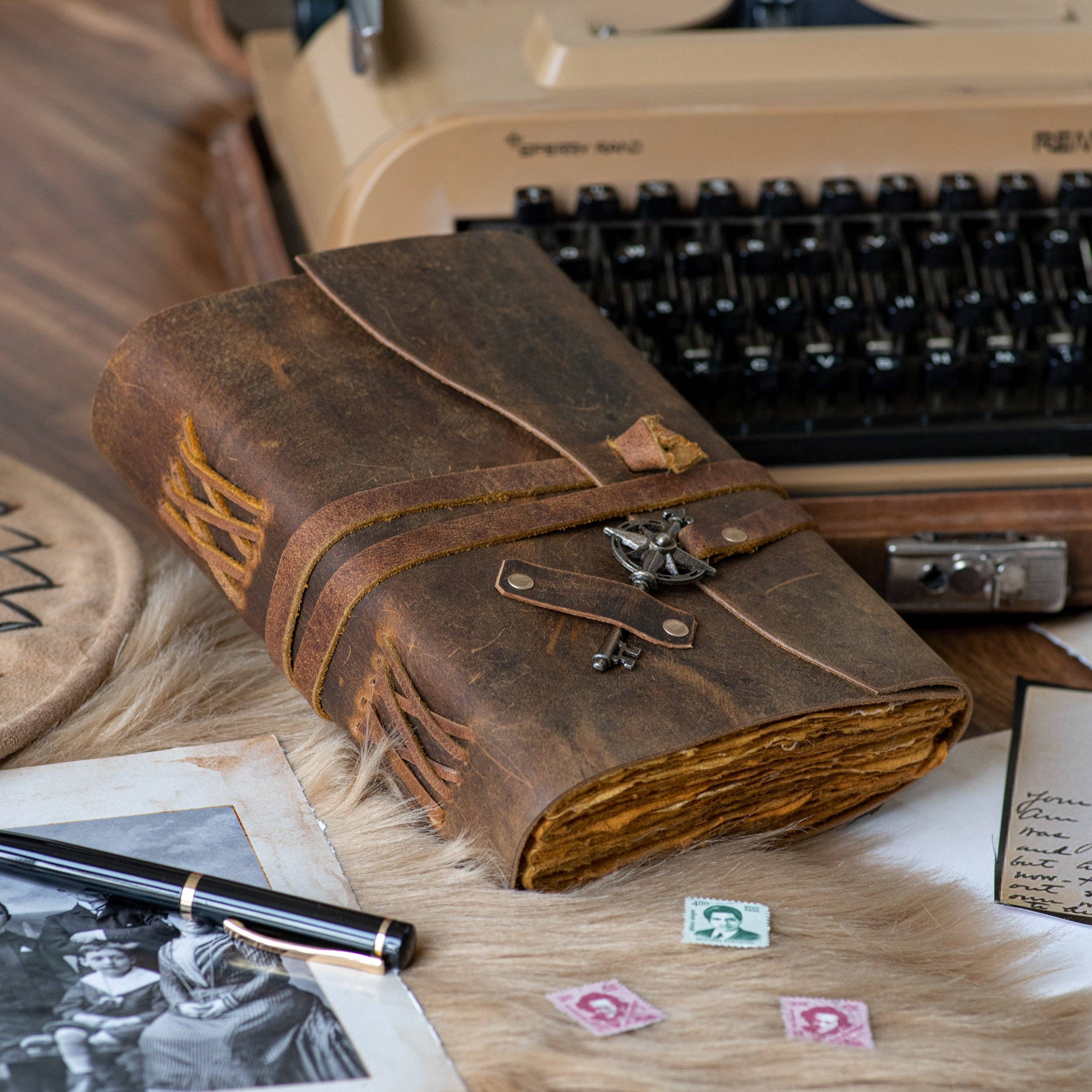 Vintage Leather Bound Diary with Key