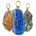 Wire Wrap Rough Stone & Gold Pendant – Amethyst, Obsidian, Lapis, Ruby Zoisite, Sunstone & Tiger Eye