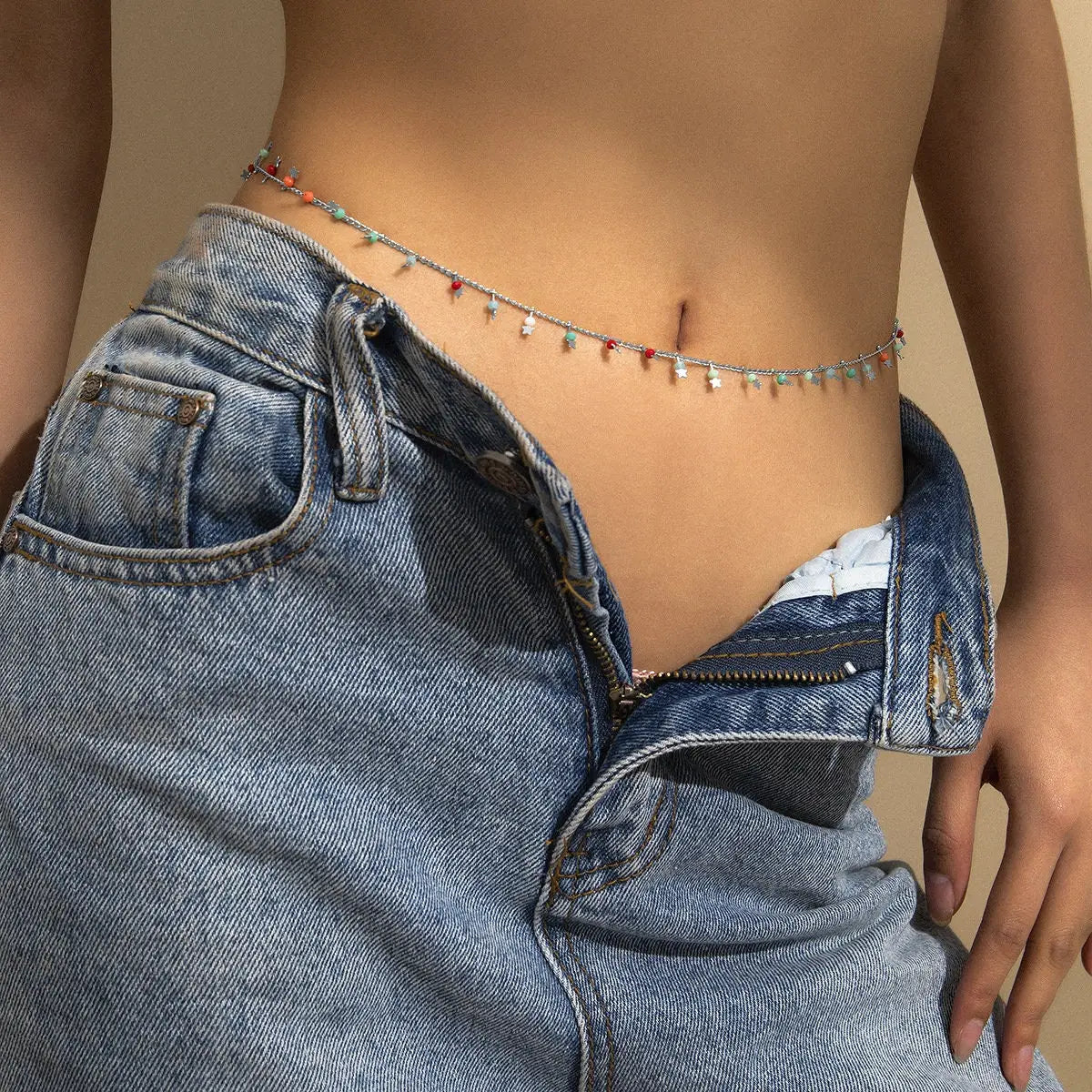 Dainty Color Beaded Waist Belly Chain in Solid Copper