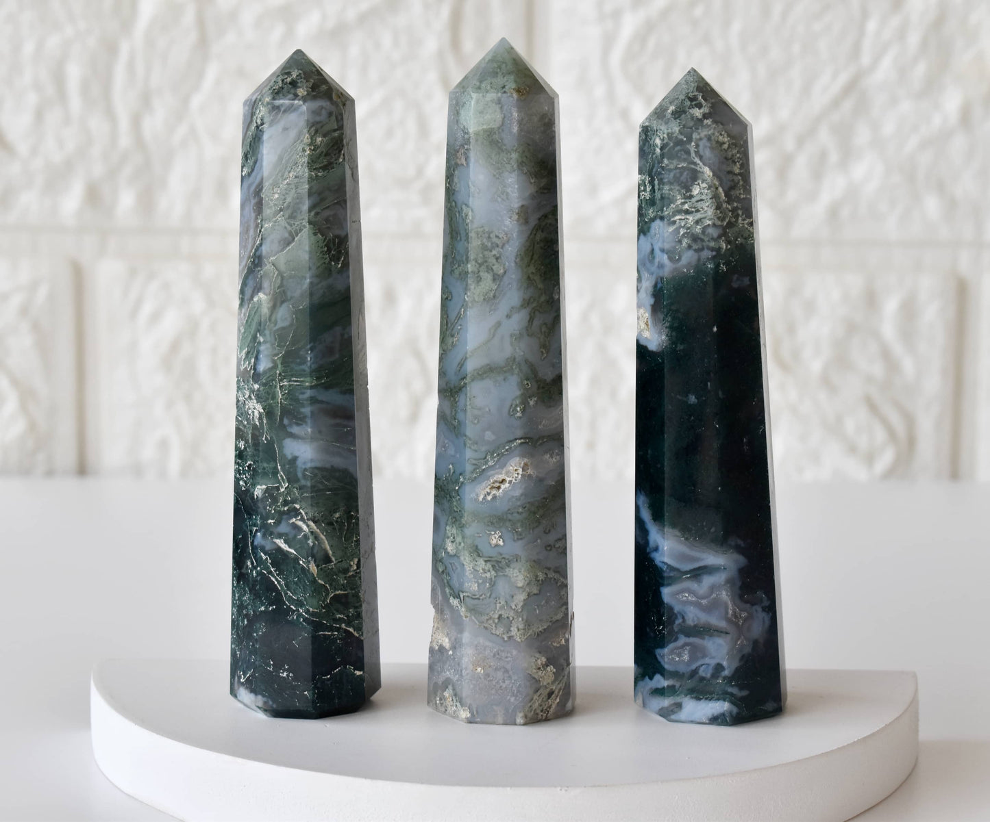 Moss Agate Crystal Tower | Healing Obelisk Point | Natural Gemstone Tower
