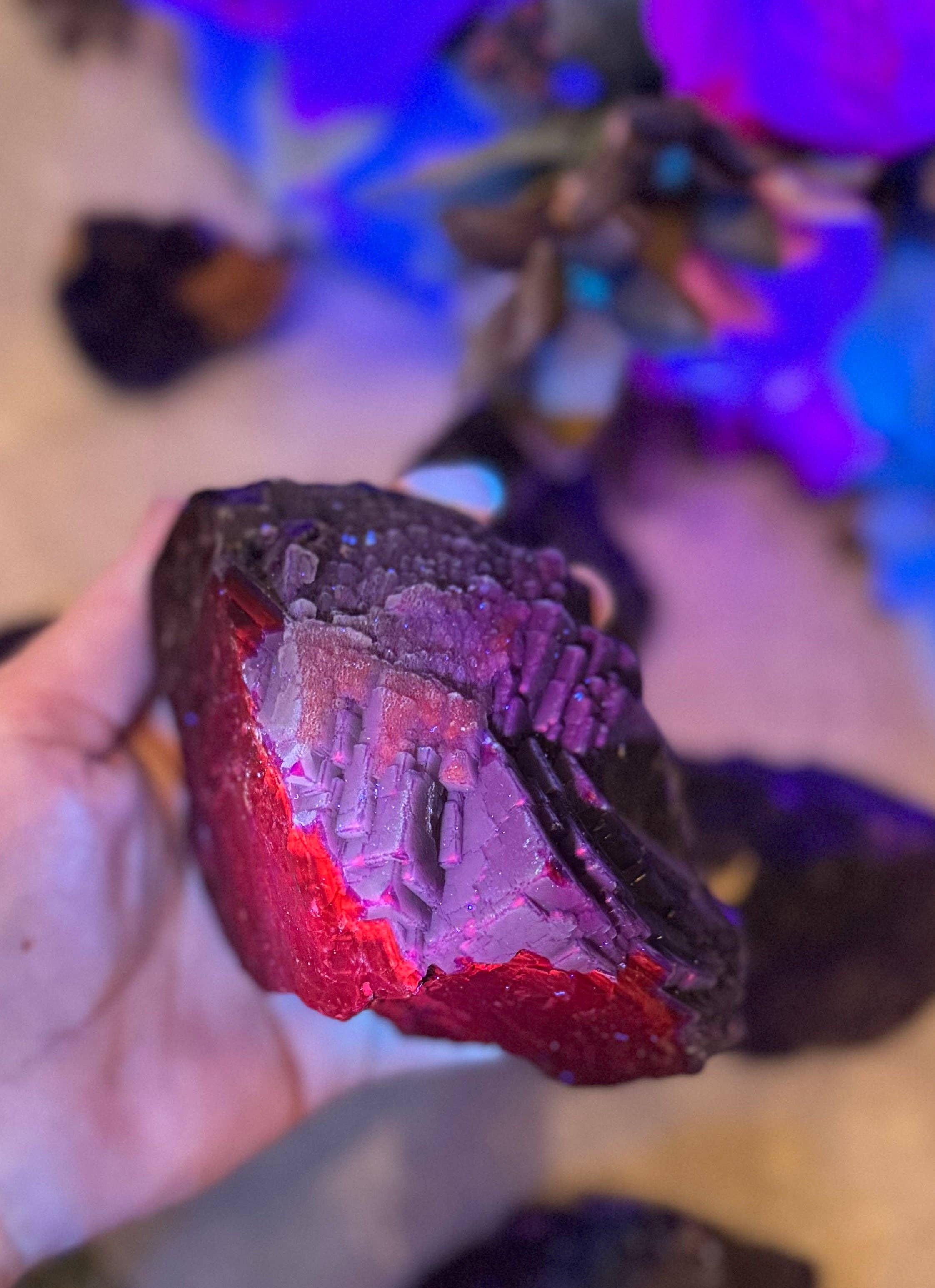 RARE Black Rose Fluorite Specimens, Fluorescent Red or Pink