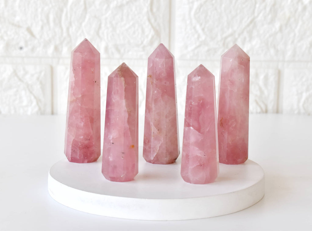 Rose Quartz Crystal Tower | Healing Obelisk Point | Natural Gemstone Tower