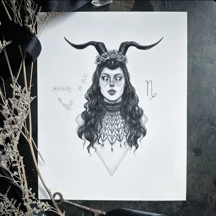 Capricorn Zodiac Goddess Fine Art Print - Goat