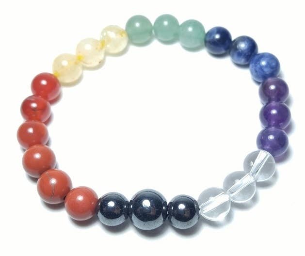 Real Gemstone Chakra Beaded Bracelet 8mm - Average Wrist