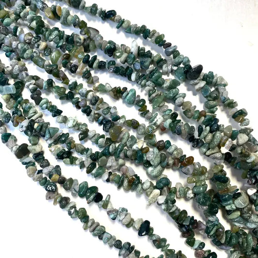 Moss Agate Chip Beads 32"