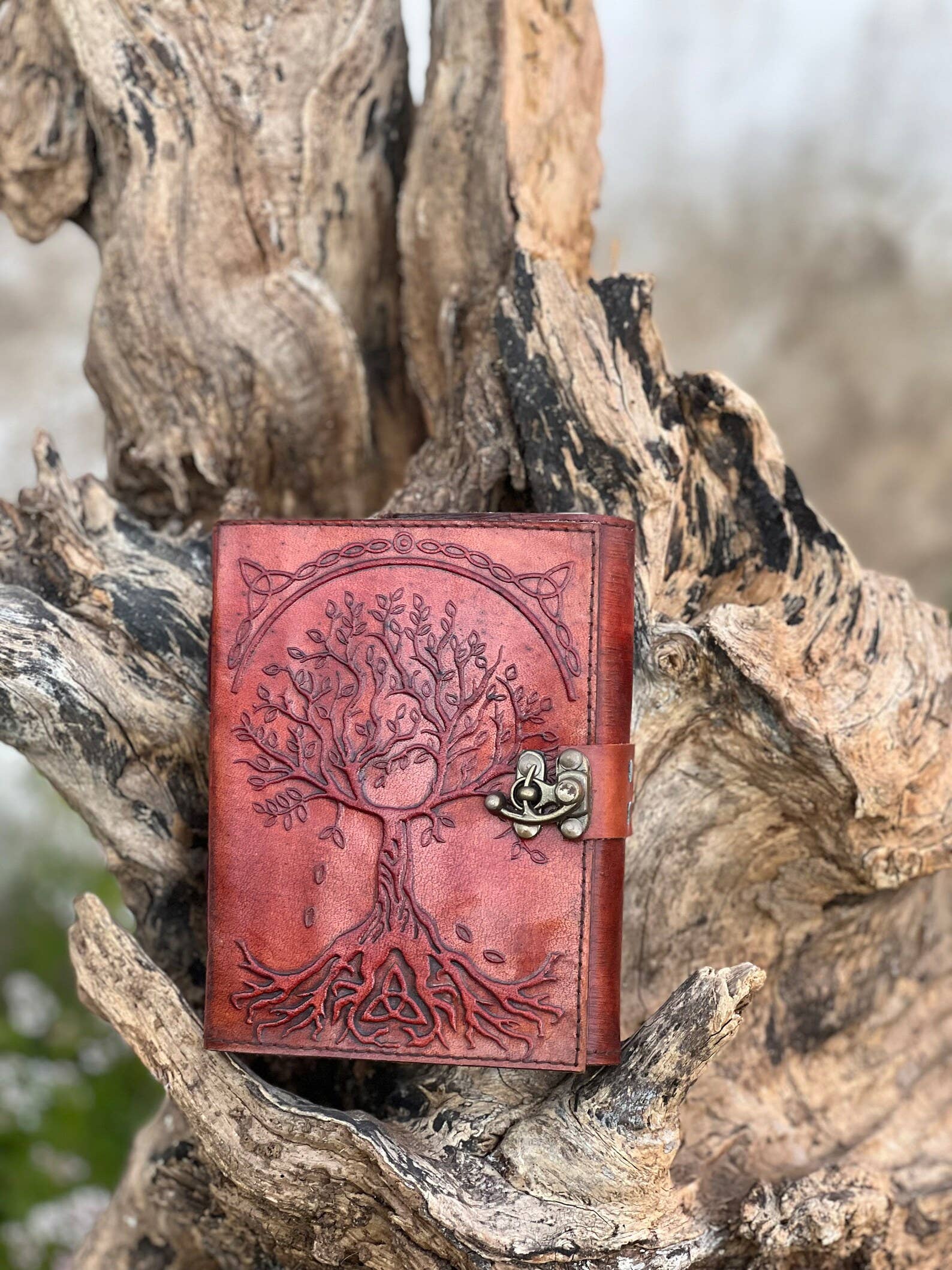 Tree Embossed Leather Journal diary with 200 Handmade pages