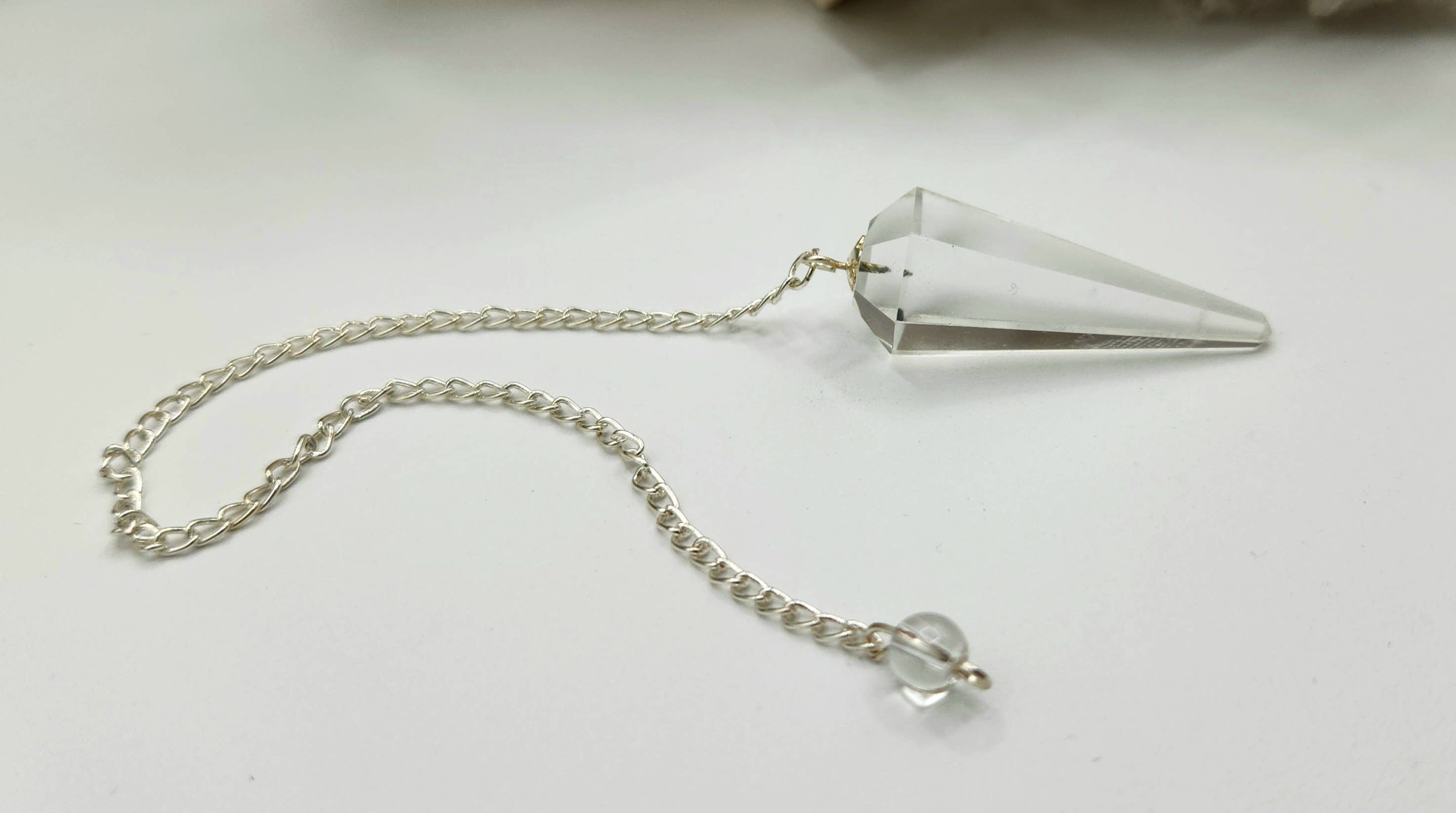 Clear Quartz Crystal Pendulum | Silver-Plated Chain | Divination & Energy Work
