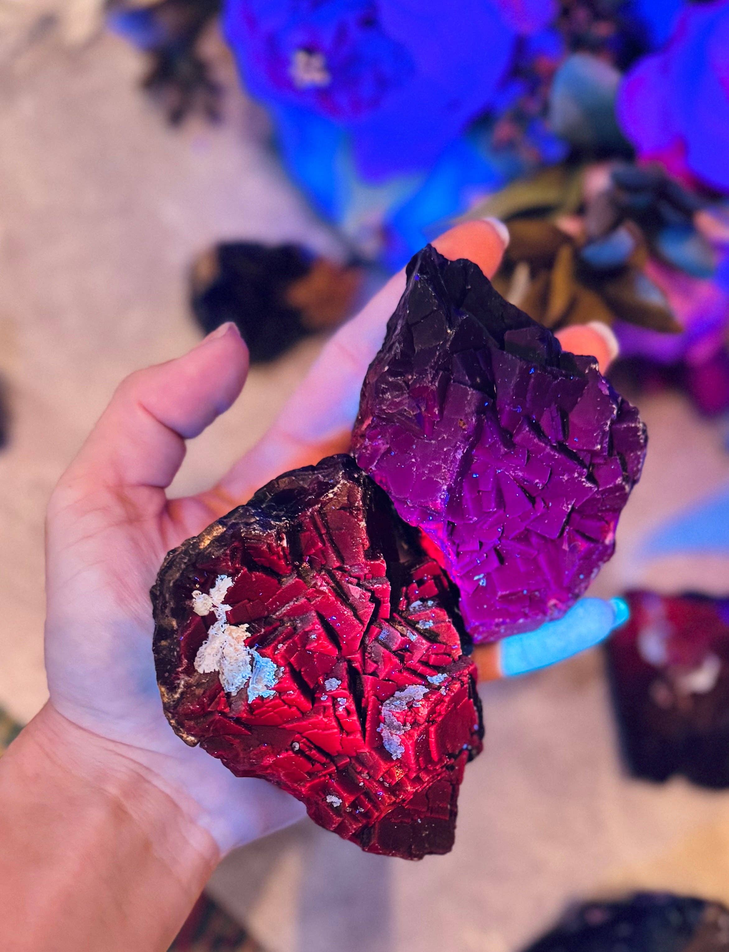 RARE Black Rose Fluorite Specimens, Fluorescent Red or Pink