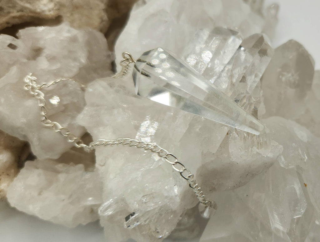 Clear Quartz Crystal Pendulum | Silver-Plated Chain | Divination & Energy Work
